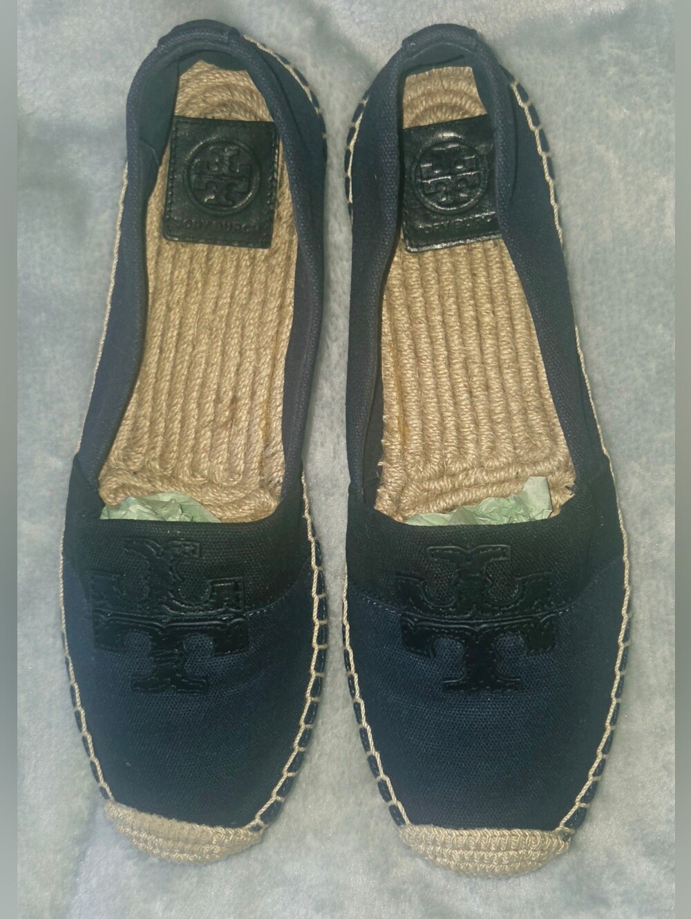 Tory Burch Navy Canvas Logo Espadrille Flats